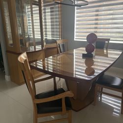 Italian  Dining  set leather chairs and wood with china