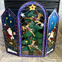 Vintage Christmas Metal Fireplace Screen Decor