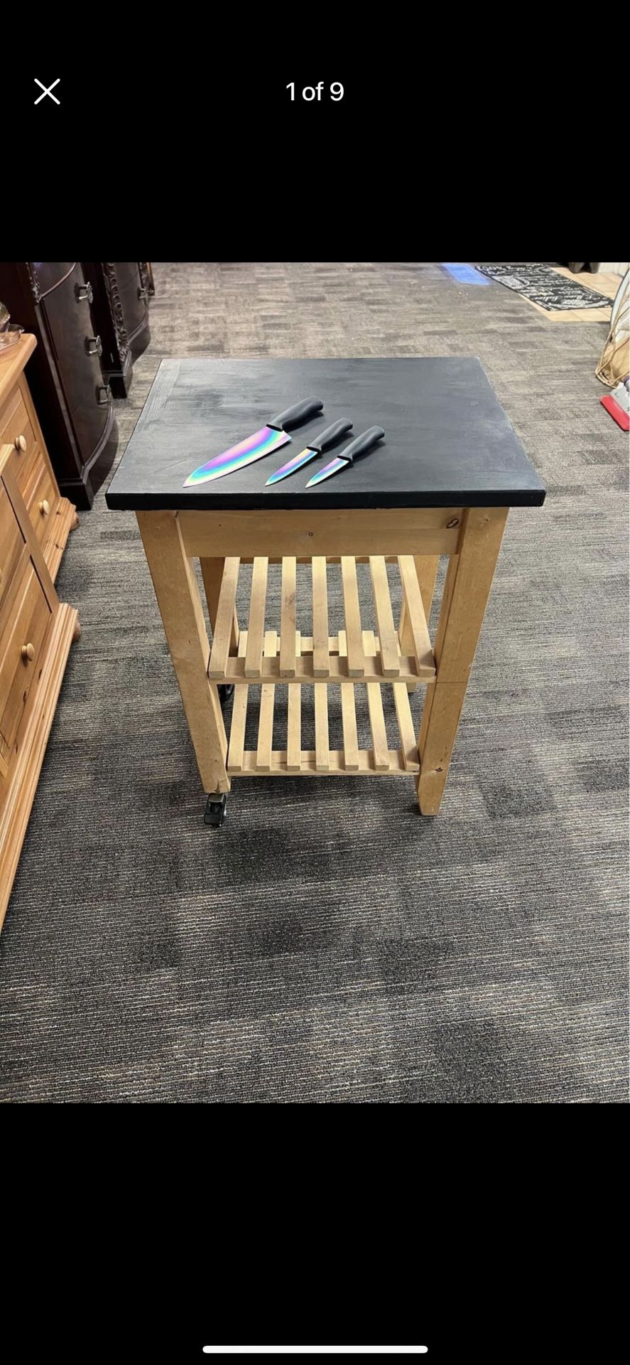 Wood Portable Cutting Board Kitchen Organizer Shelves Shelf Pot Rack 33” Black