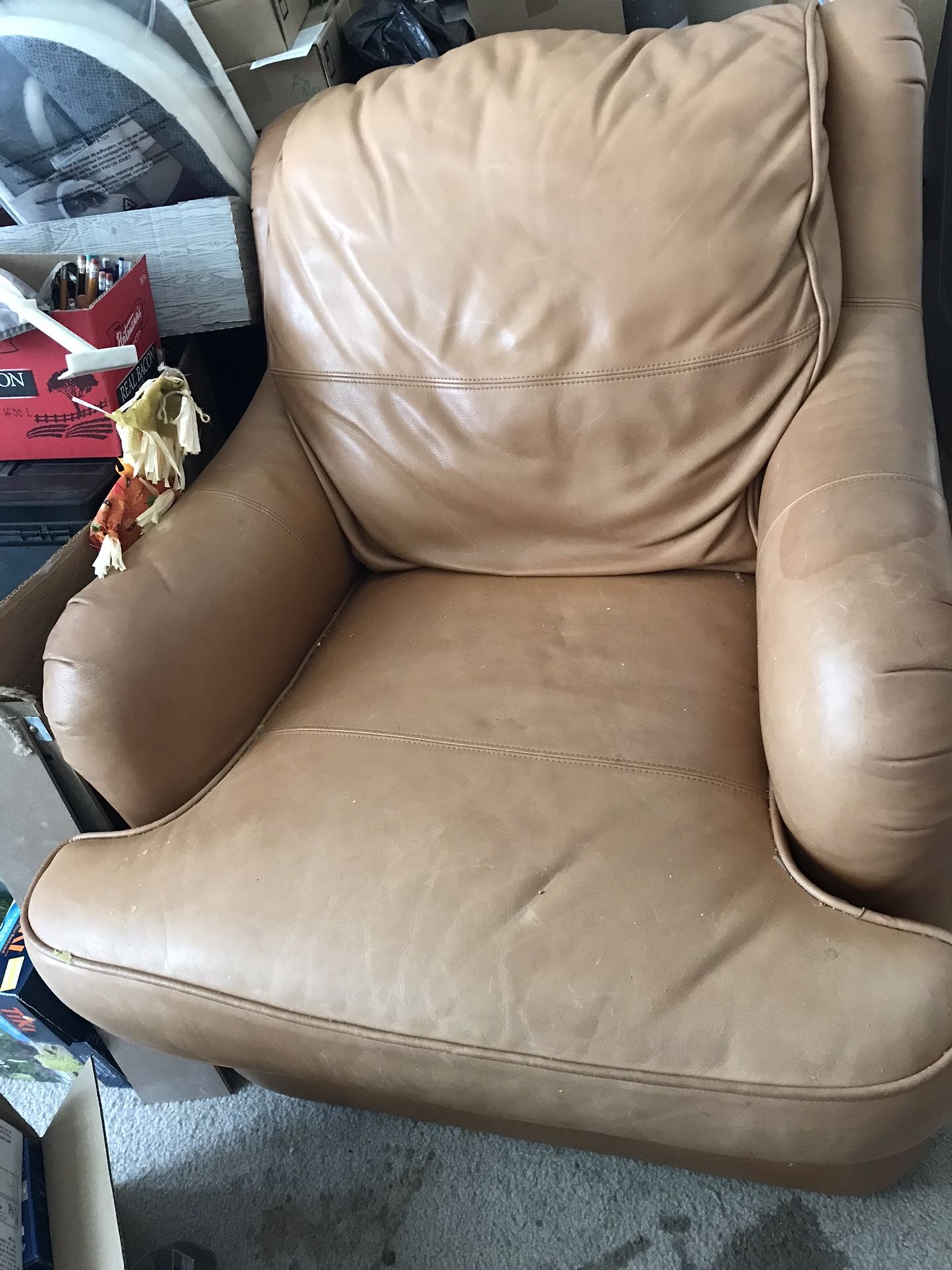 Whittemore Sherrill Genuine Leather Tan Chair With Ottoman