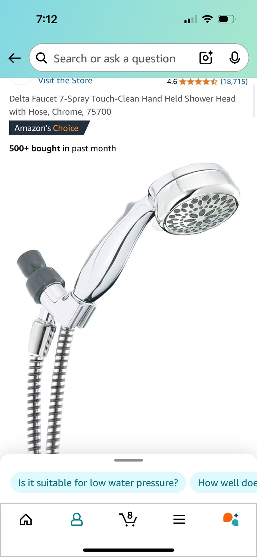 Delta Faucet 7-Spray Touch-Clean Handheld Shower Head with Hose In Chrome #75700