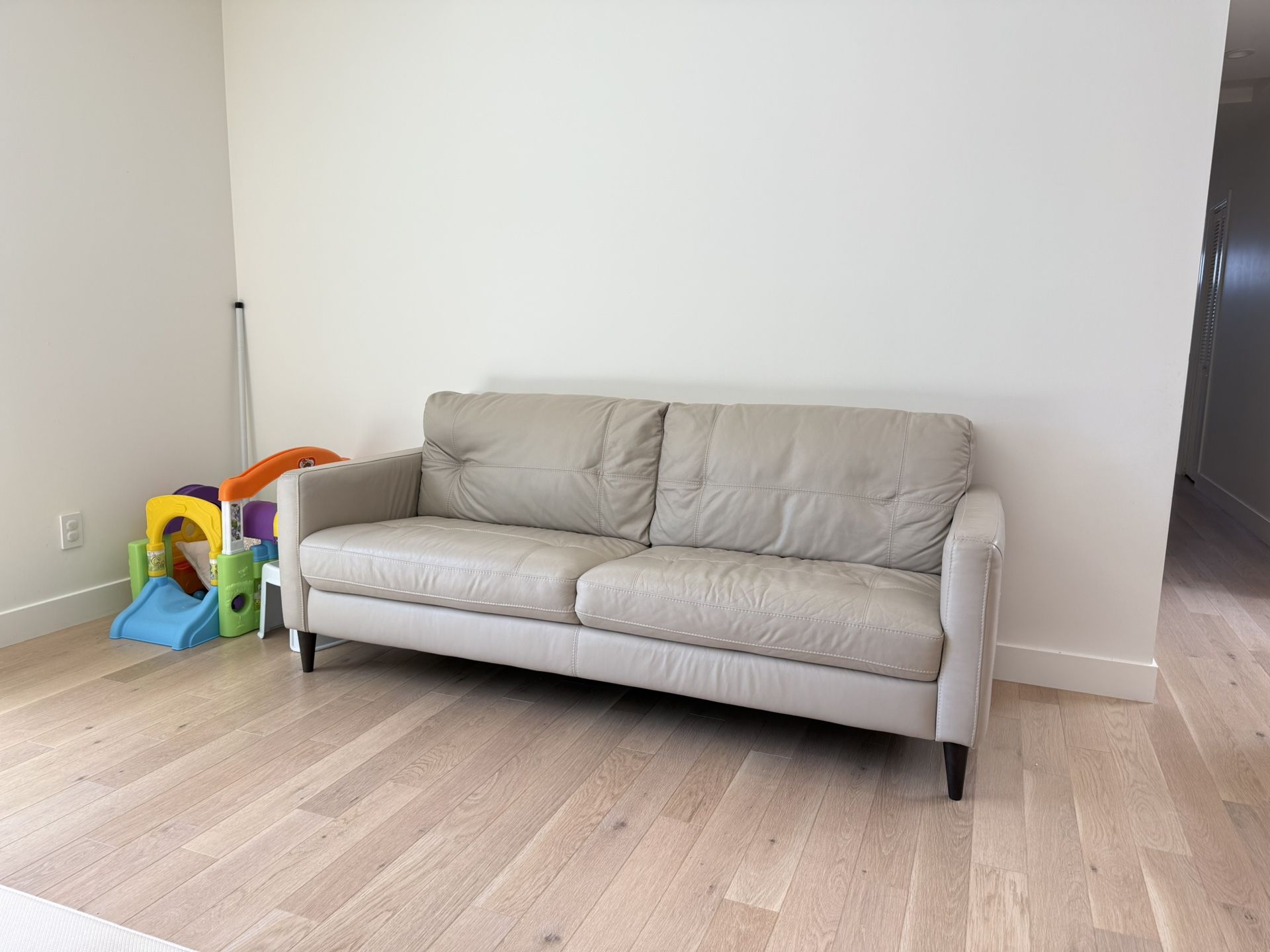 Macys Beige Leather Sofa 6”3’ Length
