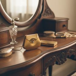 Vintage Volupté Lucky Purse Compact Set | 1940s–50s Gold-Tone Vanity Cases