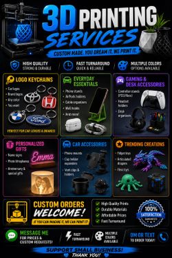 3D printed key chains gaming accessories sports gear etc