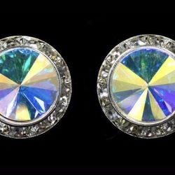 SILVER AB CLEAR ROUND STUD EARRINGS w/ SWAROVSKI CRYSTAL