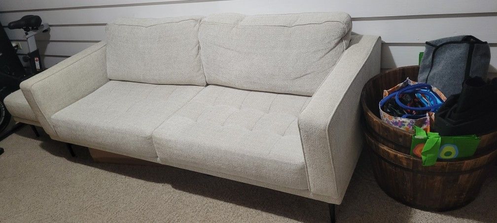 Signature Design by Ashley Caladeron Mid-Century Modern Chenille Sofa, Off-White