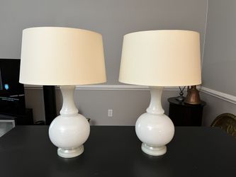 Pair of Robert Abbey Harriet 27" White Glass Table Lamps — Like New