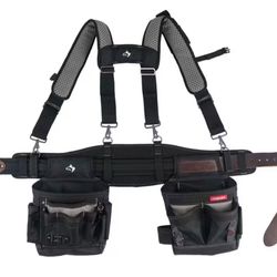 Electricians 2-Bag Work Tool Belt with Suspenders 
