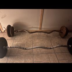 Great Condition Curl Bars And Weights