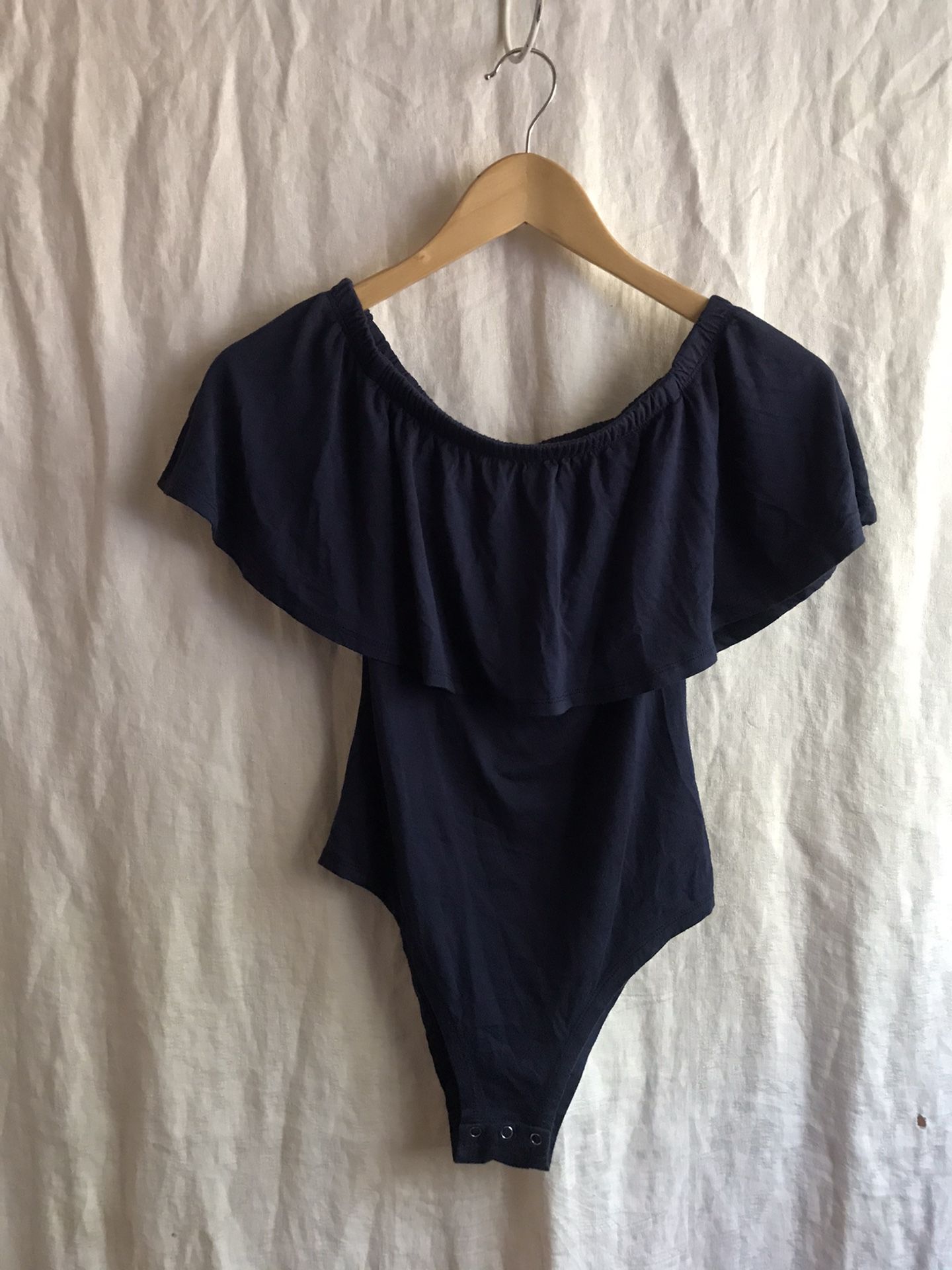 Handmade Off Shoulder Navy Blue Bodysuit. Fits XS/S