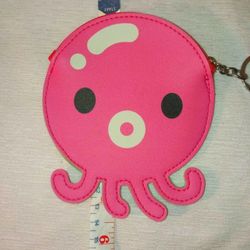 Octopus Zippered Coin Purse Zippered Wallet Gift Pink Green 