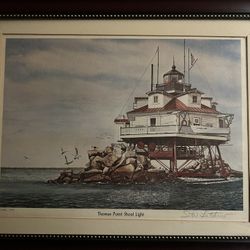 Thomas Point Shoal Lighthouse Lithograph 1974 - By Susan White Latchaw