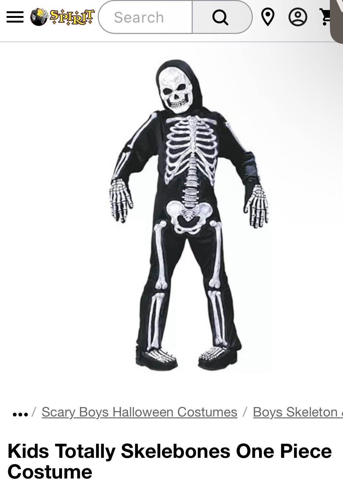 Spirit Halloween boys skelebones Costume 8-10