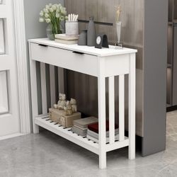  White Narrow Wood Console Table Entryway Hallway Sofa Tables