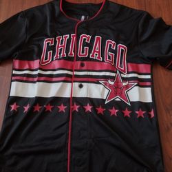 NBA Basketball Chicago Bulls Baseball Jersey  Black Red #66 Button Front Size S