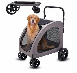 VEVOR Pet Stroller, 4 Wheels Dog Carrier with Brakes, 160lbs Weight Capacity, Portable Puppy Travel Strollers with Breathable Mesh Windows & Height-Ad