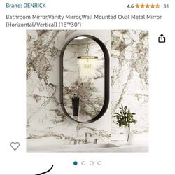 Bathroom Mirror,Vanity Mirror, Wall Mounted Oval Metal Mirror (Horizontal/Vertical) (18"*30") NEW  