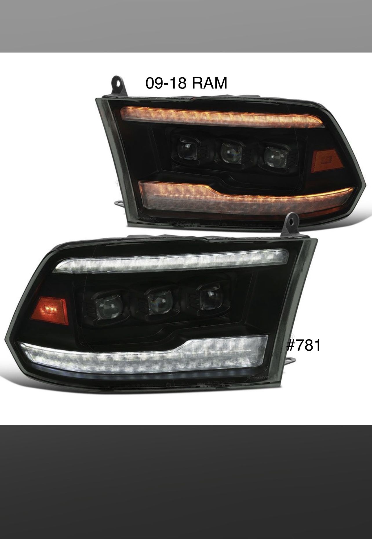 New…..SWITCHBACK 2009 TO 2018 DODGE RAM SMOKED HEADLIGHTS All LEDS Bulbs Included