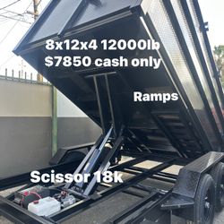 Dump Trailer 8x12x4 12000lb Scissor/ramps $7850 Cash 