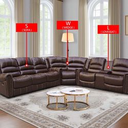 Brown Bonded Leather 3-Piece Couch Living Room Sofa Set