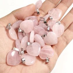 6PCS Charming Pink Rose Quartz Stone Heart Pendant Bead Jewelry Accessories