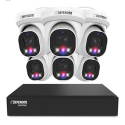 Defender Al Powered Sentinel Pro Turret 8CH NVR PoE Security Camera System, 6pc Metal Turret Cameras, 109° Wide Angle, IP66 Rated, Audio Recording, We