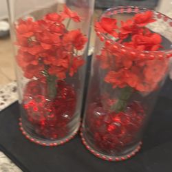 Two Beautiful Cylinder Vases W/ref Jewels And Floral-center Piece-wedding-parties Etc