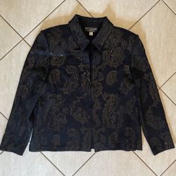 Vintage St. John Evening By Marie Gray -Black Sequin Paisley Jacket -Size 14
