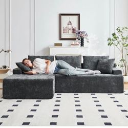 Boneless Couch, L Shaped Cloud Sectional Couches for Living Room, Comfy Fluffy Modular Sectional Sofa, Deep Seat Memory Foam Lounger with Left Facing 