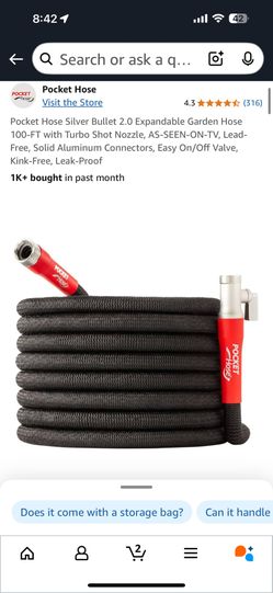 Hose Silver Bullet 2.0 Expandable Garden Hose 100-FT with Turbo Shot Nozzle, AS-SEEN-ON-TV, Lead-Free, Solid Aluminum Connectors, Easy On/Off V