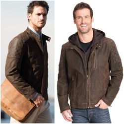 Men's Suede Jacket Leather Biker Piel 