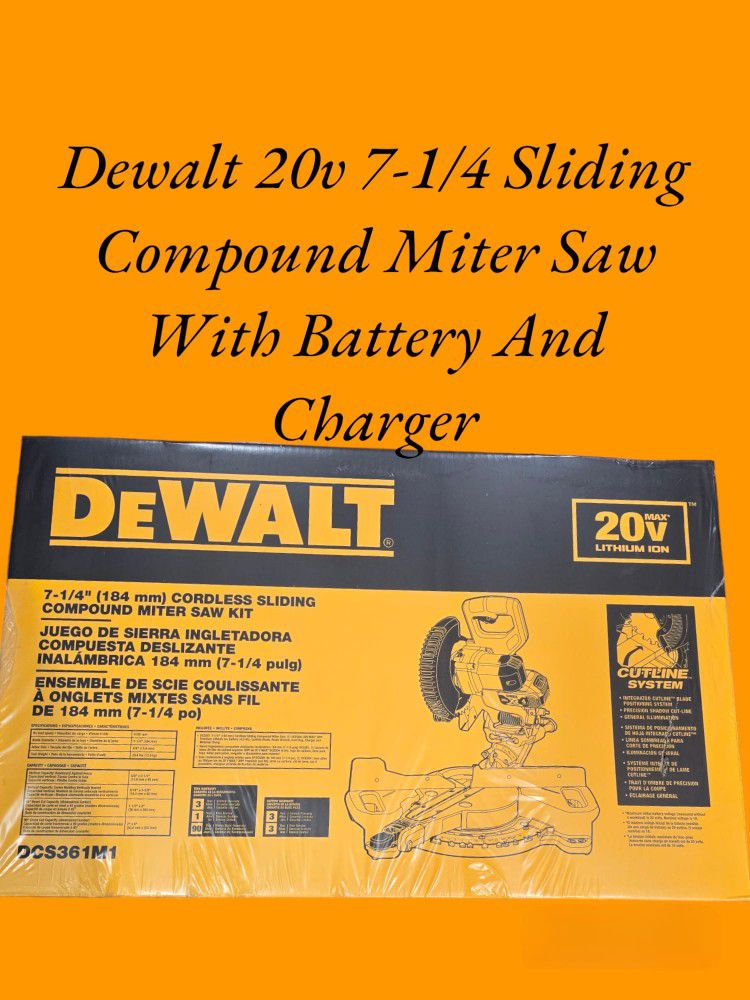 Dewalt 20v 7-1/4 Sliding Compound Miter Saw With Battery And Charger 