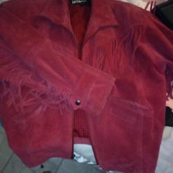 Medium Red Vintage Genuine Suede With Fringe