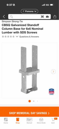 Simpson Strong tie CBSQ Galvanized Standoff Column Base for 6x6 Nominal Lumber with SDS Screws