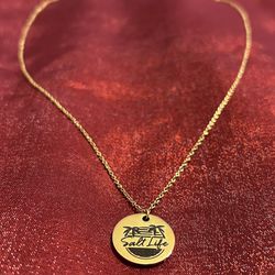 Salt Life Gold Coin Engraved Charm Pendant Adjustable Necklace Chain Gold Plated Over Brass