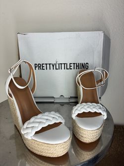 PrettyLittleThing White Braided Espadrille Wedge Sandals