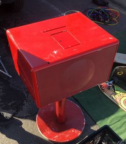 Vintage Mid Century Modern Style Geneva L - Red 1990's Red Stereo System  On Stand - Very Loud And Sounds Great - Iphone Ipod Radio RCA Outs 