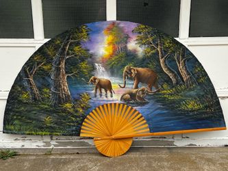 Large decorative foldable elephant theme fan