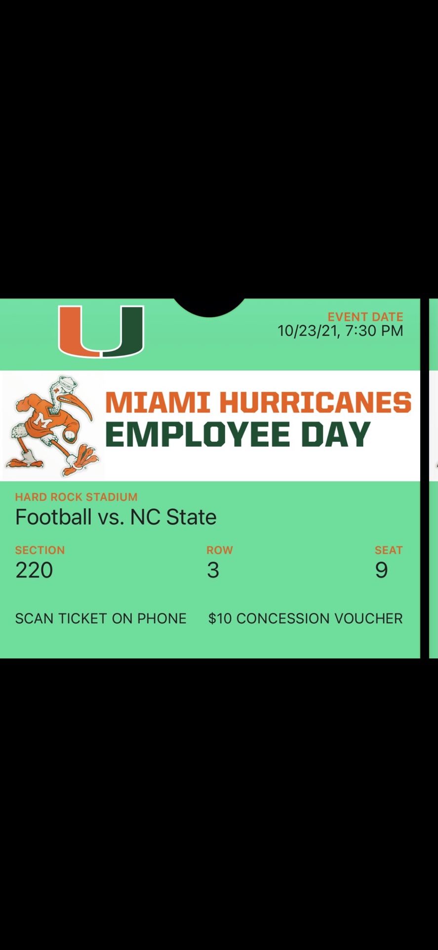 Hurricanes vs NC STATE Club level Tickets (4) W/ Parking 