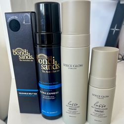 Ultra Express Self Tanning Foam/Application Mitt And Dolce Glow Lusso Self-Tanning Mousse in Medium to Dark