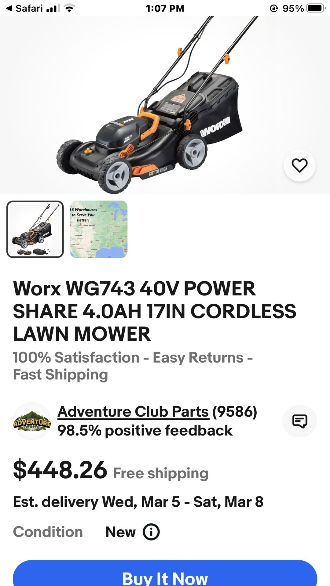 **Reduced.!!**Worx Battery Operated Lawn Mower-NEW