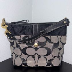 Vintage Coach Signature Canvas Grey and Black Ergo Hobo Bag