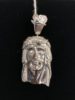 14 K solid white gold Jesus pendant with diamonds