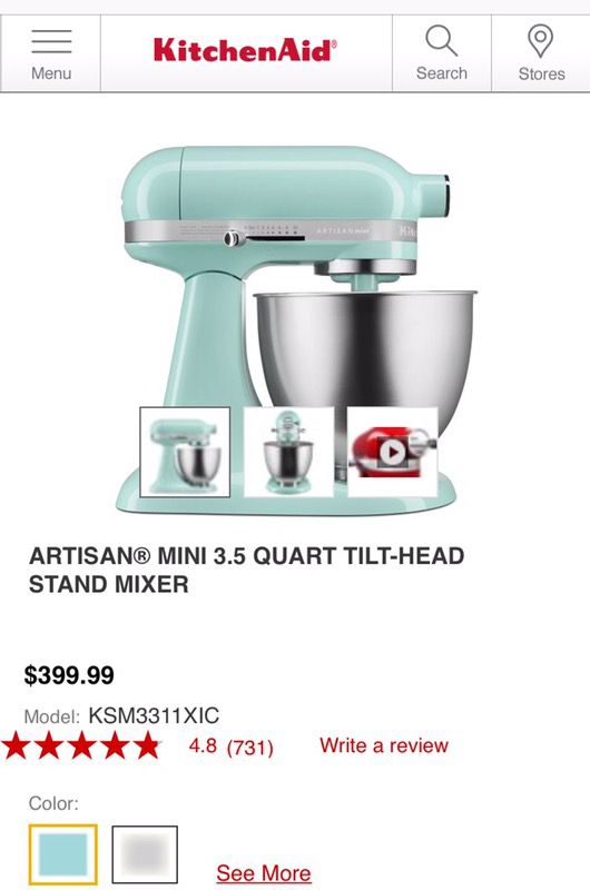 Kitchenaid Artisan Mini Tilt Head Stand Mixer 3.5 Qt.