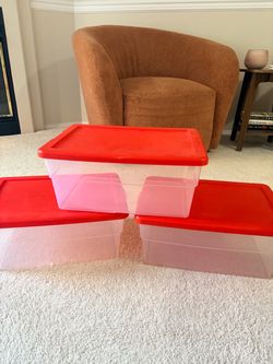 Clear Plastic Storage Container with Red Lid