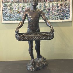 Vintage Bronze Statue BLACKAMOOR with Basket Large 31”
