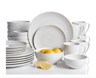 Gibson Home Ogalla 30 Piece White Ceramic Porcelain Round Dinnerware Set for 6