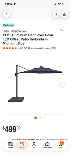 Hampton Bay 11 ft Cantilever Solar LED Patio Umbrella