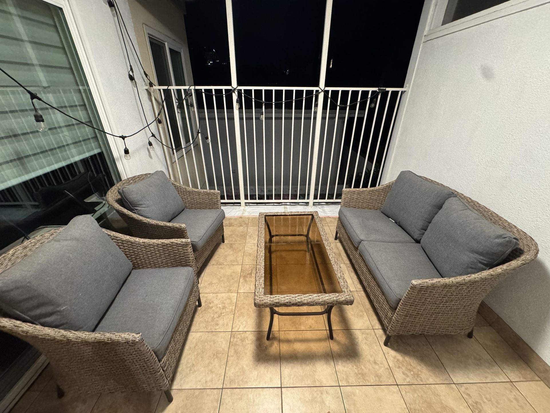 Kendall Cove 4-Piece Steel Patio Conversation Outdoor Seating Set with Charcoal Cushions