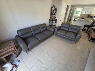 New Gray genuine Leather Sofa and Loveseat Set